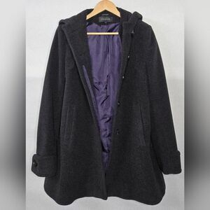 Jones New York Gray Coat Purple Lining Women's Sz 6 Preppy Scandi Classic